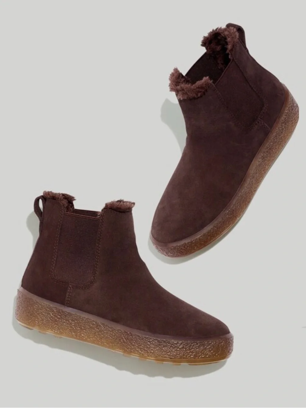 Madewell Brown Suede Fleece-Lined Chelsea Winter Boots